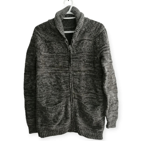 Aritzia TNA Lambswool Cowichan Zip Up Chunky Knit Sweater Heather Gray XXS - Picture 16 of 16